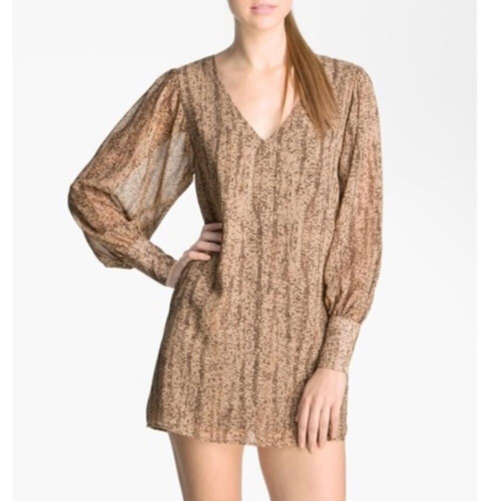 Rory Beca Snakeskin Print Long Sleeve Mini Dress Brown Tan Small $345